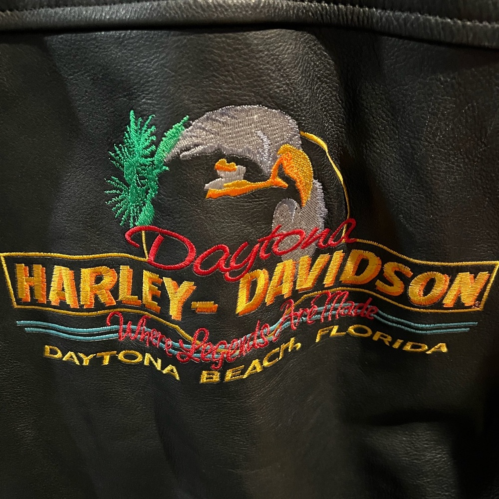 RARE VINTAGE Harley-Davidson Black Leather Bomber Jacket with Embroidered Logo